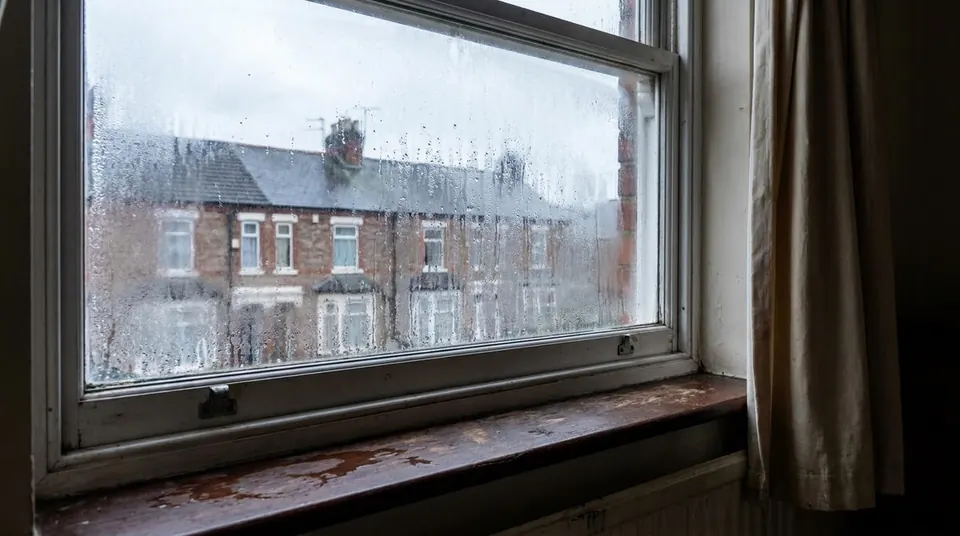 Heavy condensation on the inside of a sash window